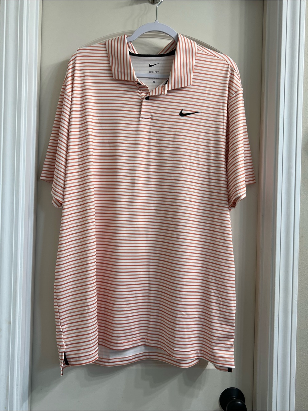 Nike Men’s Peach and White Striped Polo